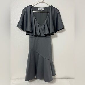 Eliaatt Gray Ruffle Cape Mini Dress Belted Fit & Flare Cocktail Size M